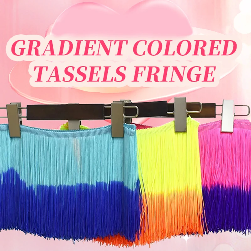 

Meetee Gradient Color Fringe Tassel Trim 1-5M 20cm Fringes for Latin Dress Clothes Curtain DIY Garment Sewing Accessories Fabric