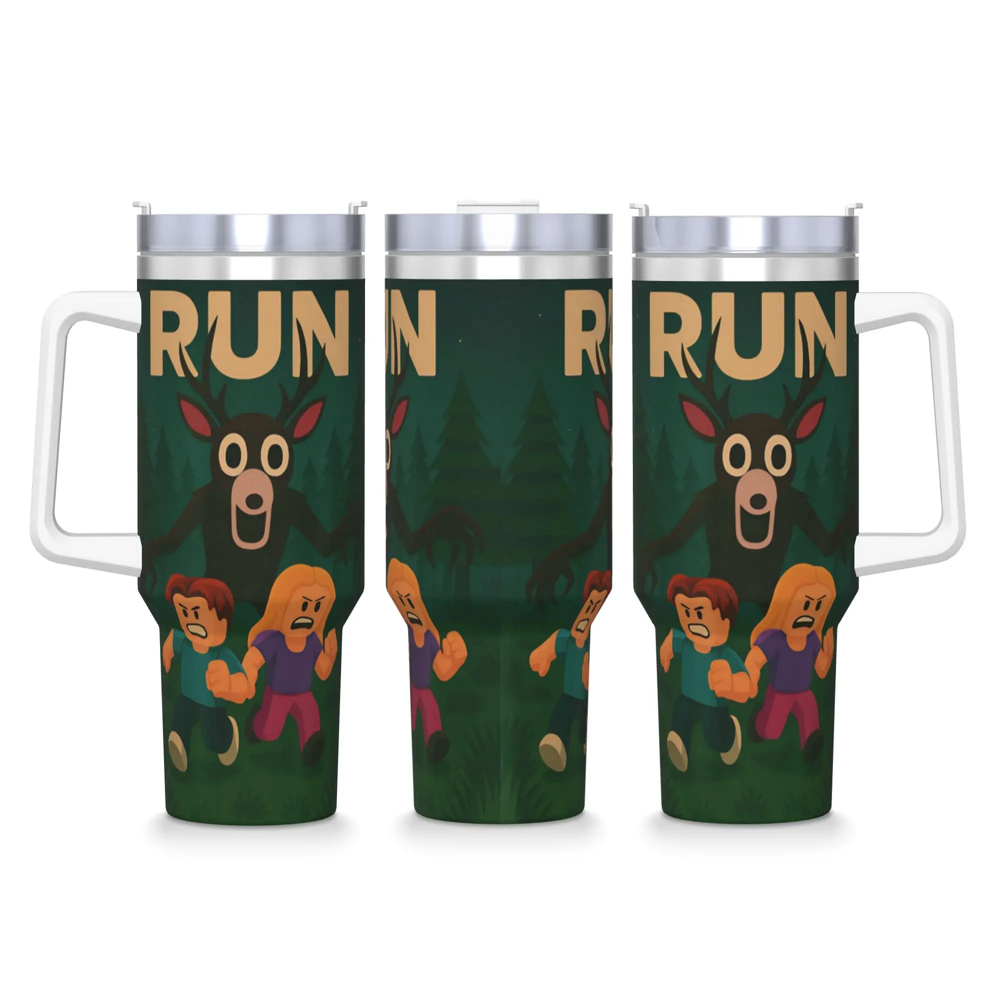 بهلوان من الفولاذ المقاوم للصدأ تشغيل 99 ليلاً في كوب أكواب الغابة مع شفاطات للمشروبات الساخنة زجاجة مياه تحافظ على الحرارة 40 أونصة كوب