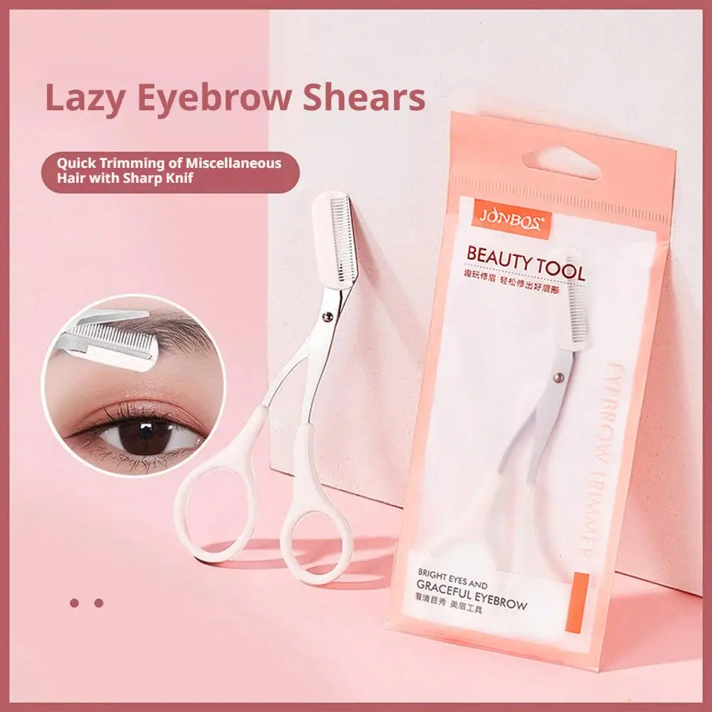 Tesoura de corte de sobrancelha de aço inoxidável com pente, ferramenta segura de maquiagem para aparar sobrancelhas, criação precisa de formato perfeito de sobrancelha