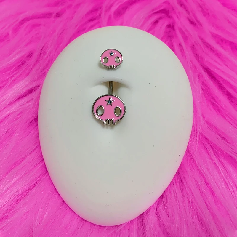 Y2K Body Piercing Jewelry Pink Skull Navel Ring Korean Fashion Charm Star Navel Rings Body Accessories Sexy Punk Harajuku kawaii