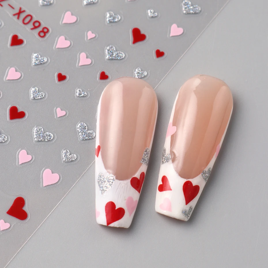 2 قطعة ثلاثية الأبعاد الحلو الحب القلب مسمار الفن ملصقات الدوبامين قلب صغير ذاتية اللصق الشارات للأظافر عيد الحب سعيد لتقوم بها بنفسك مانيكير #4
