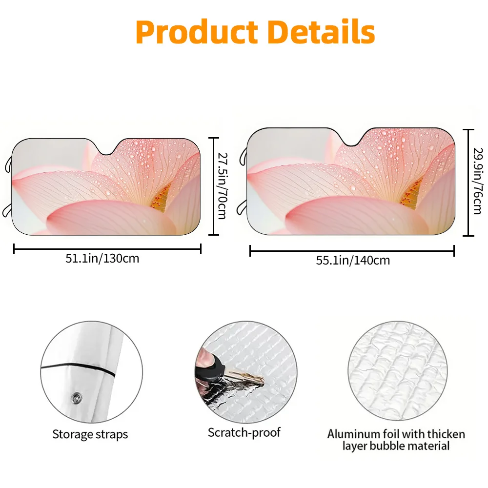 1pc Car Sun Visor With Water Droplet Pink Petal Car Sunshade, UV Protection & Cooling, Suitable For SUV, Universal Models, Sedan