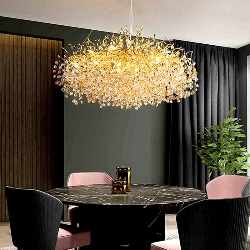 Imagem -02 - Golden Branch Crystal Chandeliers Iluminação Led Pingente Romântico Pendurado Lâmpadas para Teto Luxury Living Room Decor Lustres Salon