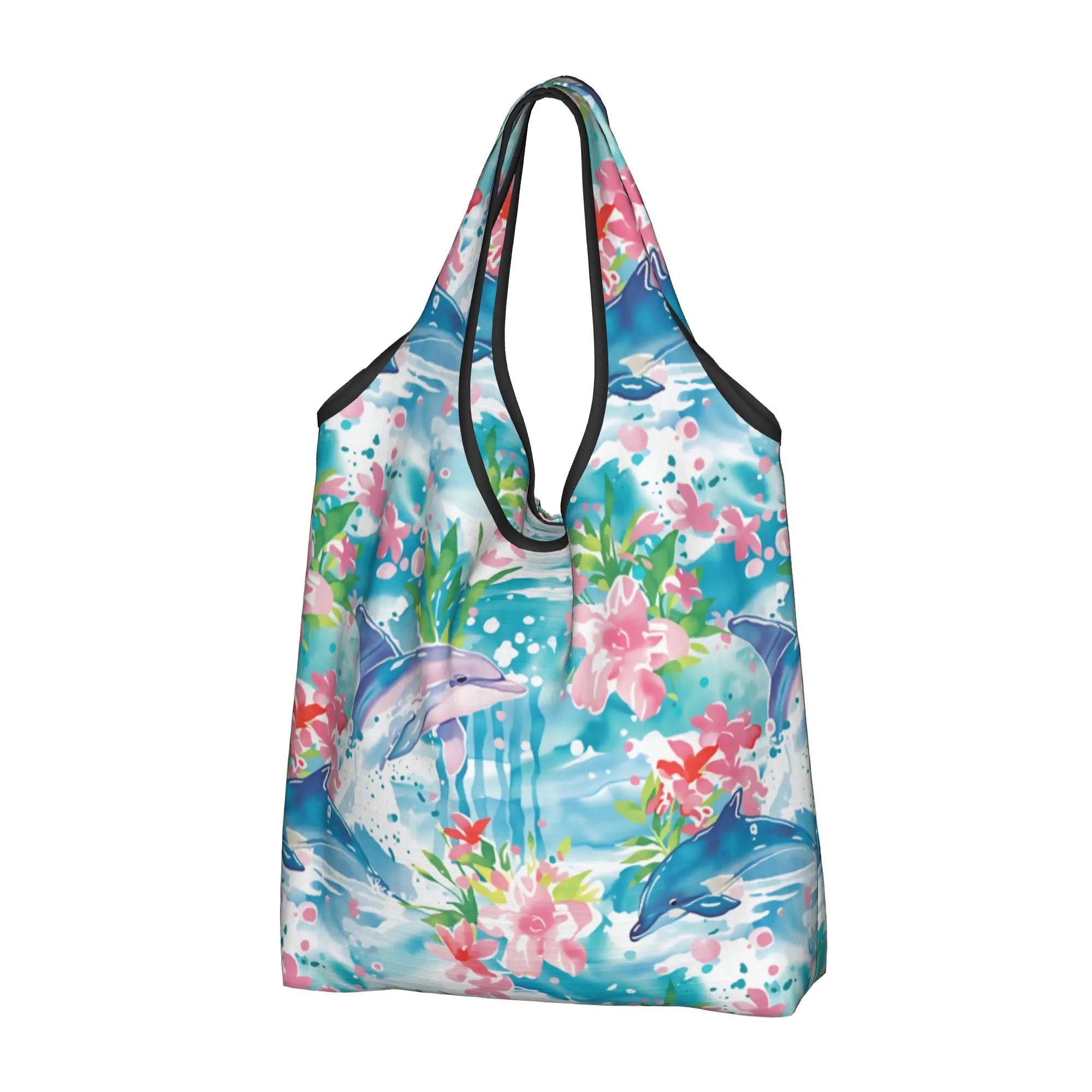 Reusable DolphinsFunny Colourful Creative  Shopping Bag Women Tote Bag Portable  Groceries Shopper Bags