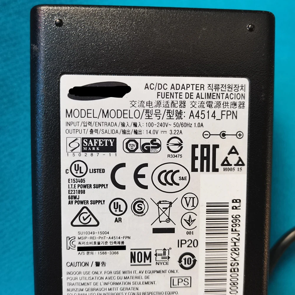 A4514-FPN 14V 3.22A 45W BN44-00800B Cho Samsung/Màn Hình Màn Hình Tivi AC/DC ADAPTER Nguồn Điện Cung Cấp Cho c27F591FDC S22C300H U28E590D