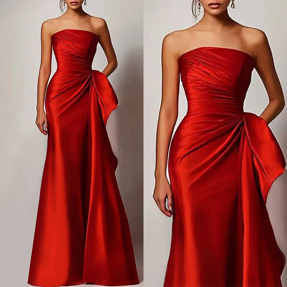 

High Quality Customized Sleeveless Floor Length Pleat A-line Red Long Dresses Robe De Soirée Femme Chic Vestidos De Fiesta שמלות