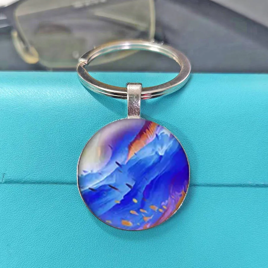 Retro Striped Background Curve Pattern Round Metal Key Holder, Classic Ethnic Pocket Carry Accessory For Vintage Decor Fans