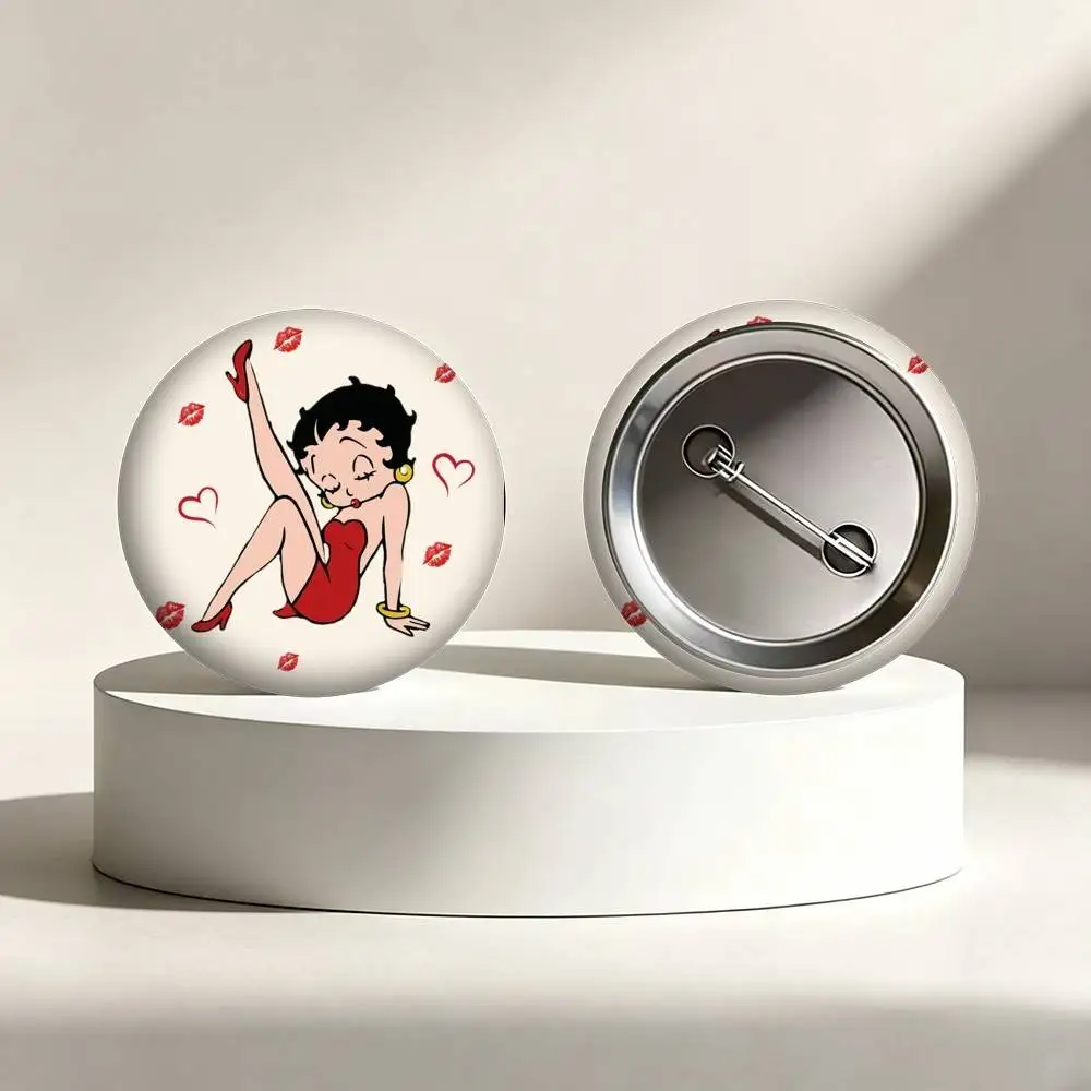 B-Betty Boop Chibi Retro Stage Red Heart  25 32 44 58 75mm Badges Personalized Round Brooches Pins Accessory Gift view 5