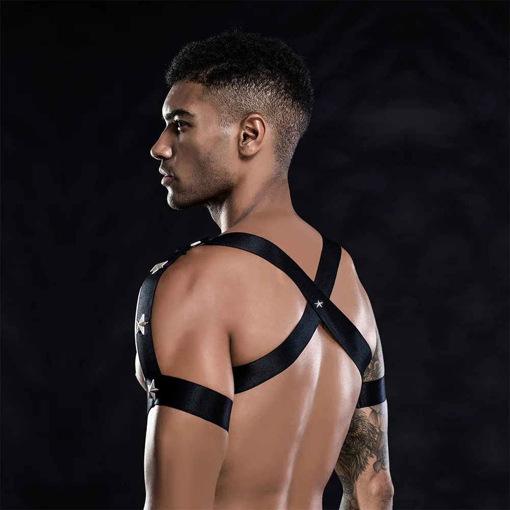 Men\'s Harness Fitness Men Pecs Bigger Muscle Chest Belt with Leather Sexy Underwear Male Dancer Gogo boy Performance Clothing