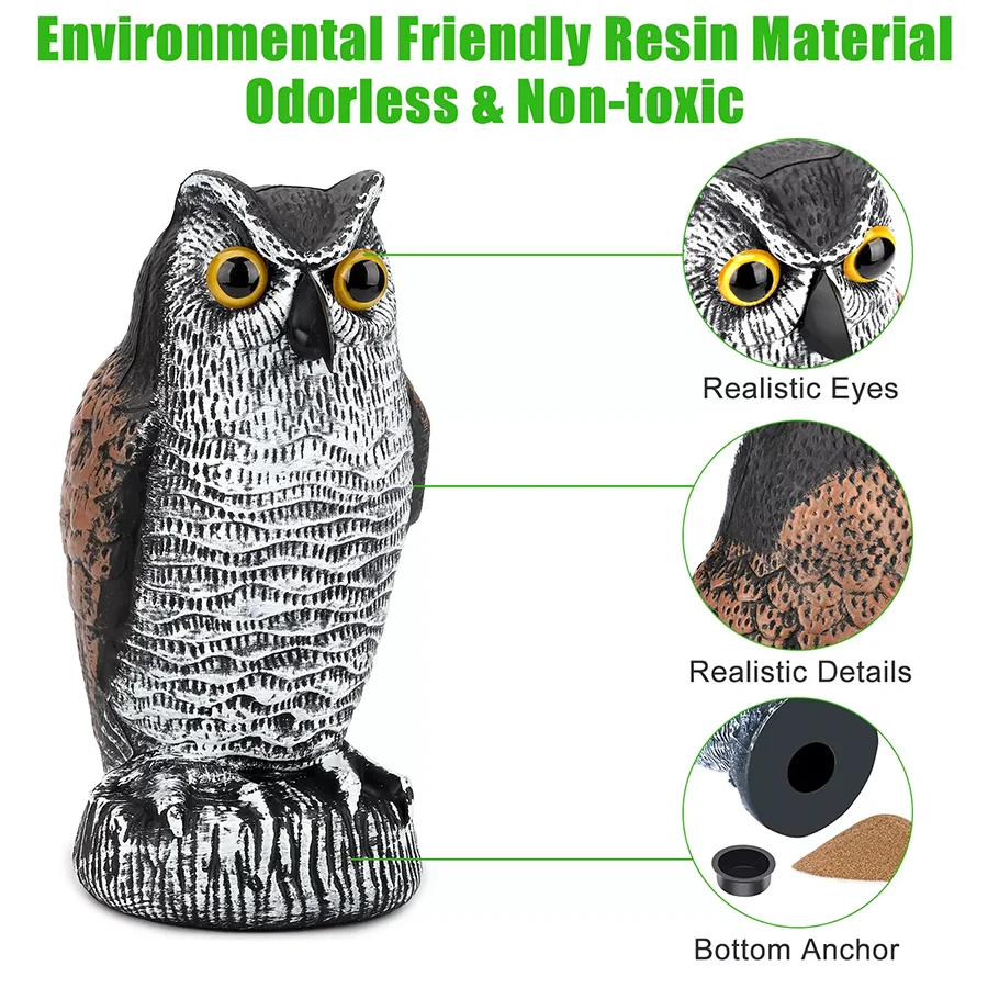 Vivid Owl Decoy Statue,Bird Repellent Garden Protectors: scares away the animals like birds, pests, squirrel, raccoons, and more