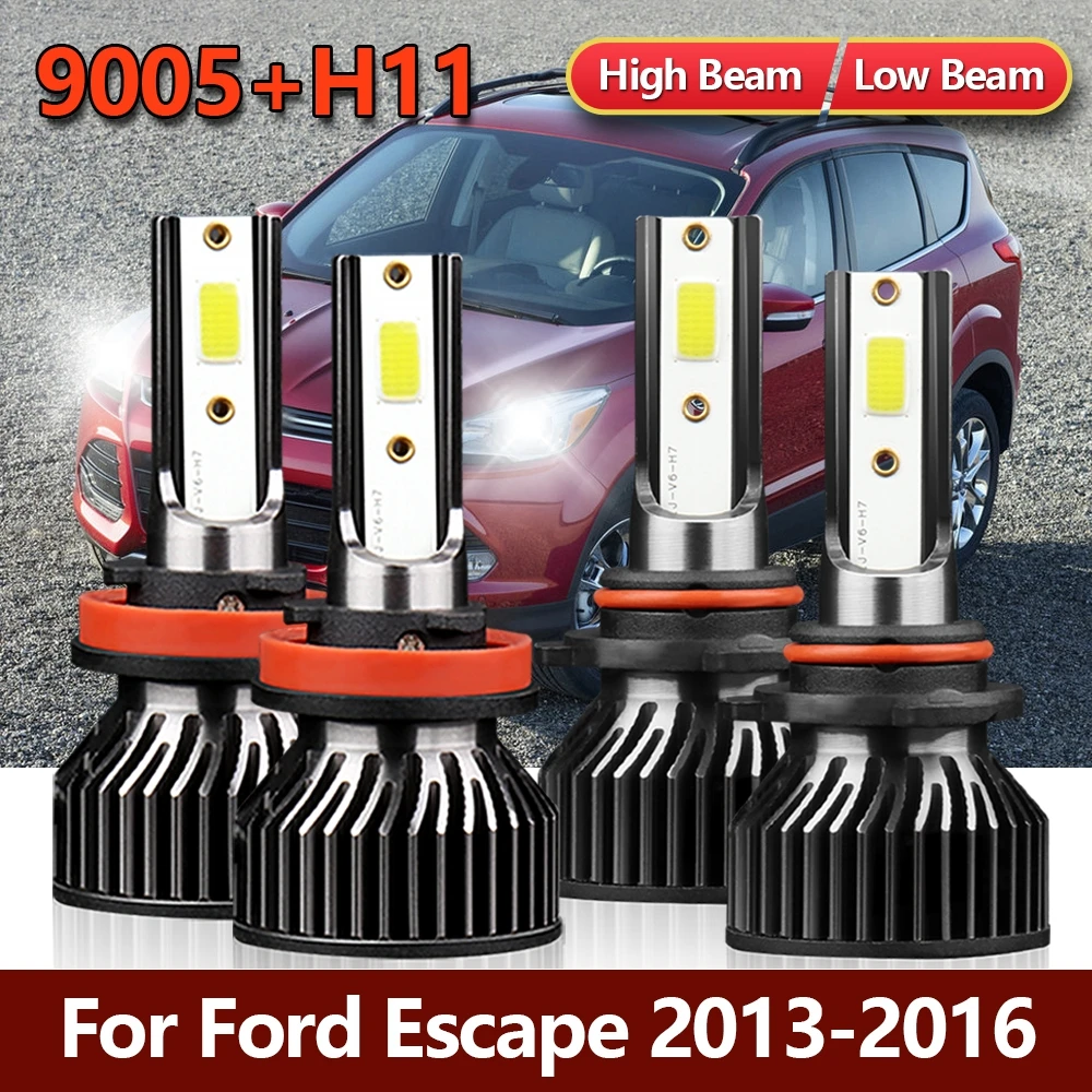 LED Headlight Bulbs Combo Headlamp Bright 9600LM 12V High Low 9005 H11 Kit Front Car Luces For Ford Escape 2013 2014 2015 2016