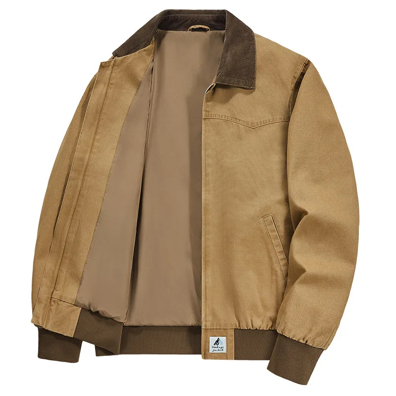 Thin Jacket with Loose Fitting Oversized Top, Spring and Autumn Young Men's Lapel Washed Work Jacket