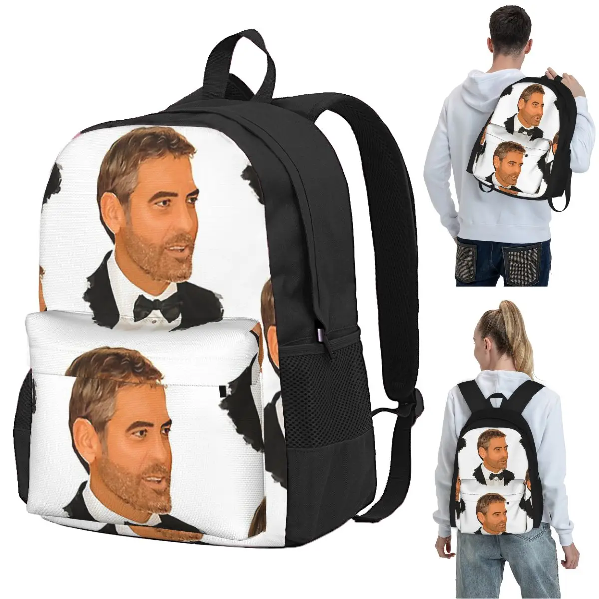George Clooney Digital Painting Backpack Student BookBag Kids School Bag Laptop Shoulder Bags for Boys Girls