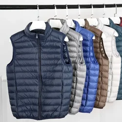 Chaleco ultraligero de plumón de pato para hombre, chaqueta sin mangas, abrigo cálido portátil, otoño e invierno, novedad