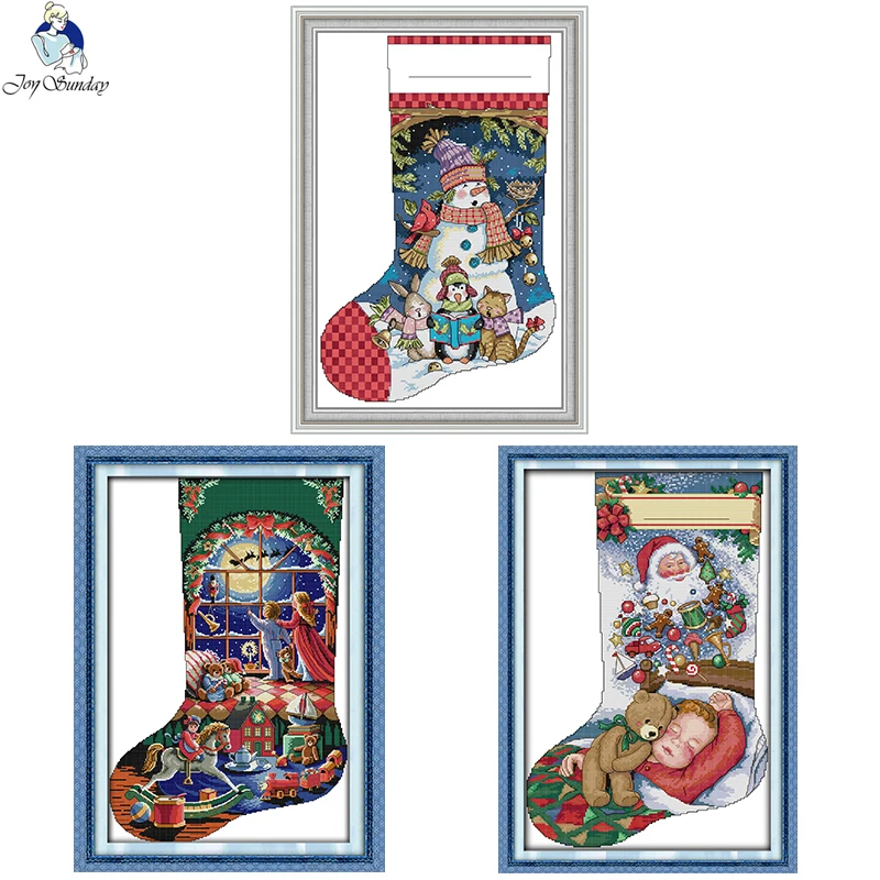 DIY Christmas Stocking Series Cartoon Pattern Cross Stitch Kits 11CT 14CT Counted Stamped Needlework Embroidery Set Home Decor