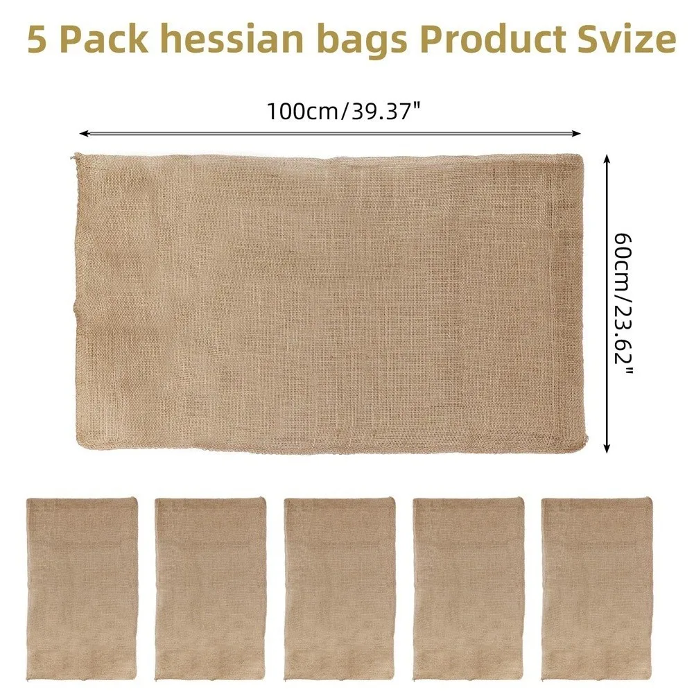 Natural Burlap Bags 5 Pack 100x60cm Breathable For Jute Sacks For Garden Planting Lawn Storage Potato Grow Heavy Load Tackle Box