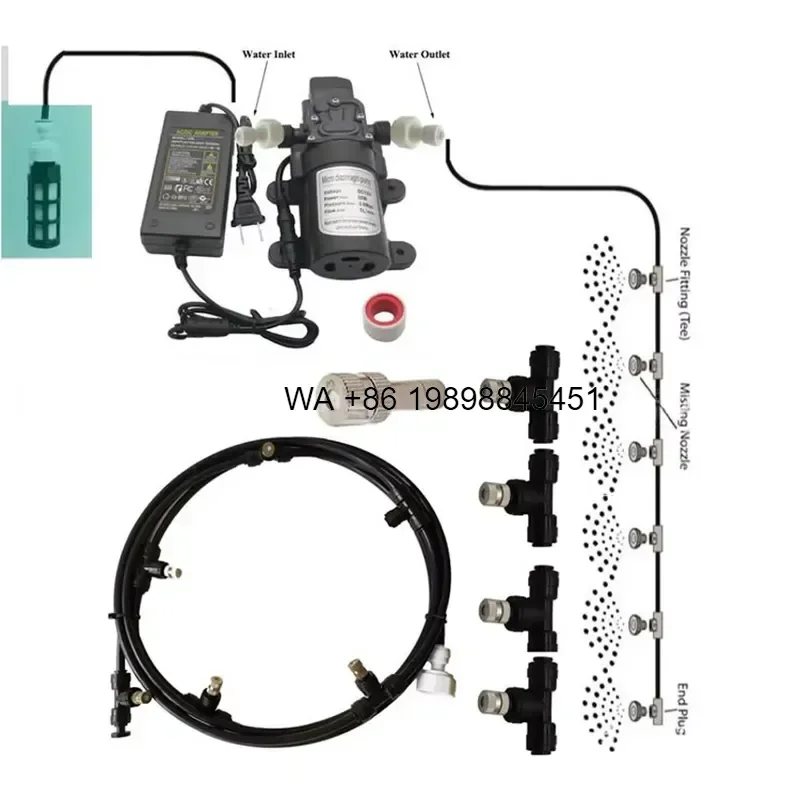 Wmwmnu for New Farm Animal 18m Low Pressure 1-8L/min Plastic Brass Water Spray Misting System Kit