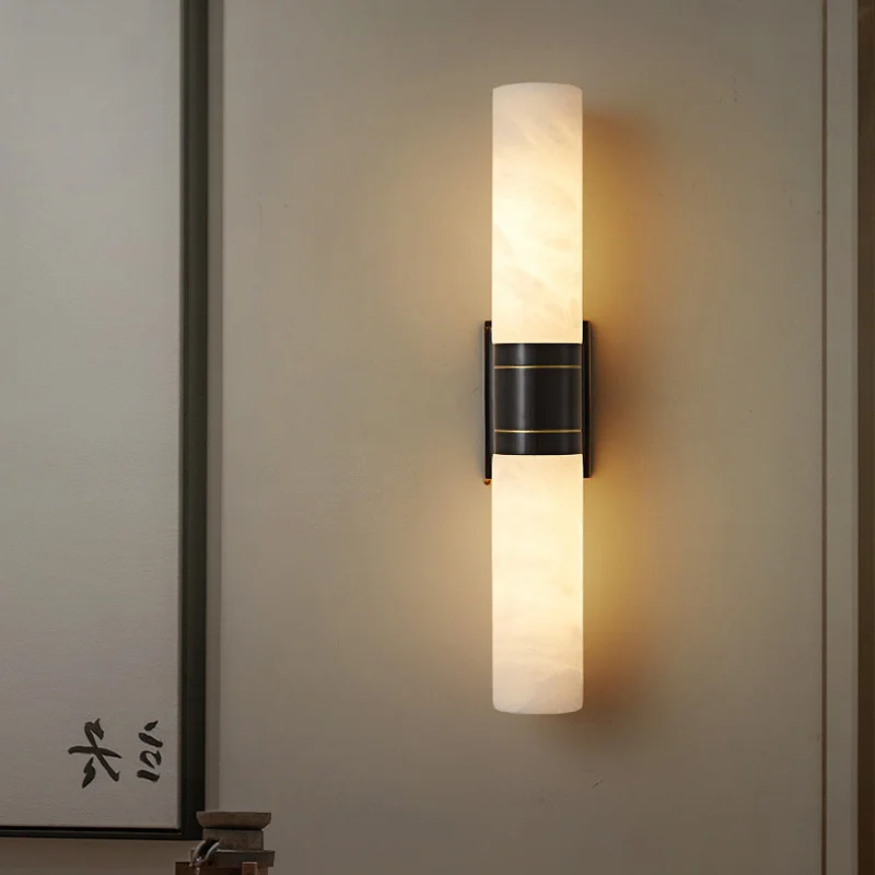 High-end Copper Marble Wall Lamp New Creative Bedroom living roomWall Sconce Corridor Luxury Natural Stone Lighting Fixtures