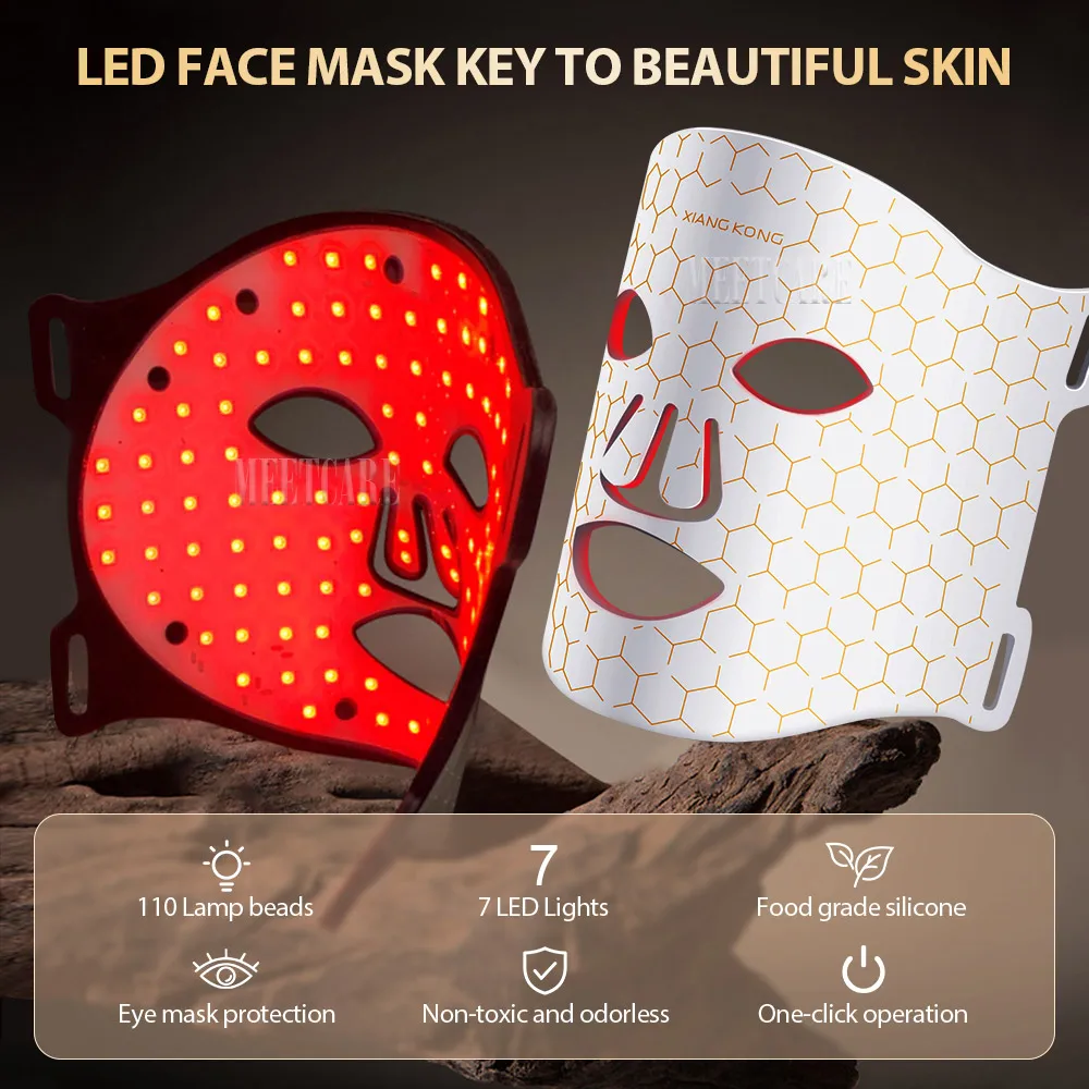 7 Colors LED Facial Mask Light Therapy Silicone Photon Beauty Mask for Lift Face Anti Shrink Pore Skin Repair Whiten Oil Control