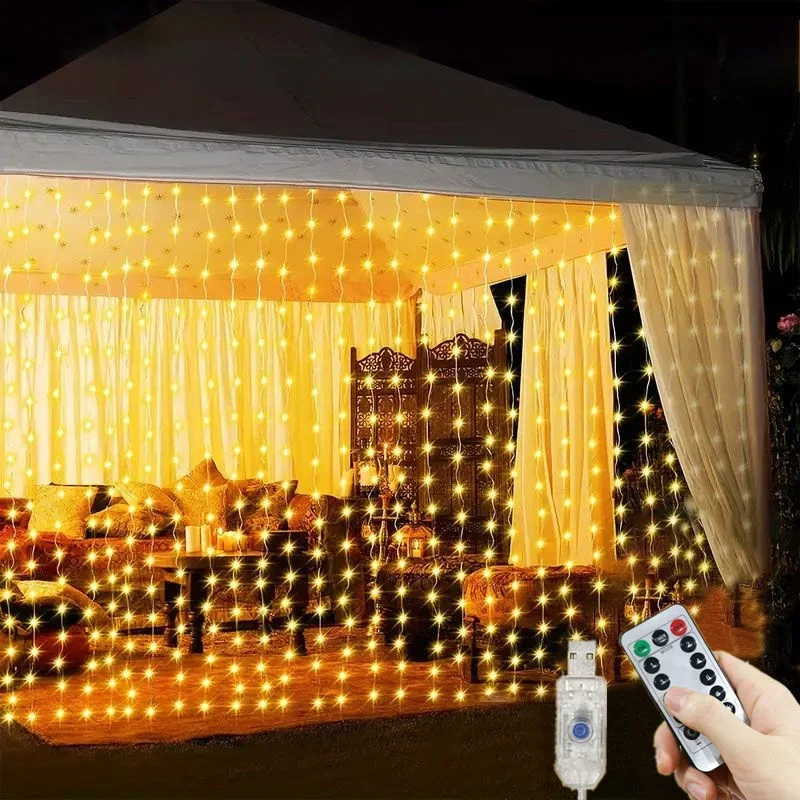 حفلة USB الستار سلسلة أضواء 8 طرق مصباح ليد عطلة الزفاف حديقة الجنية أضواء غرفة المعيشة زينة عيد الميلاد للمنزل #2