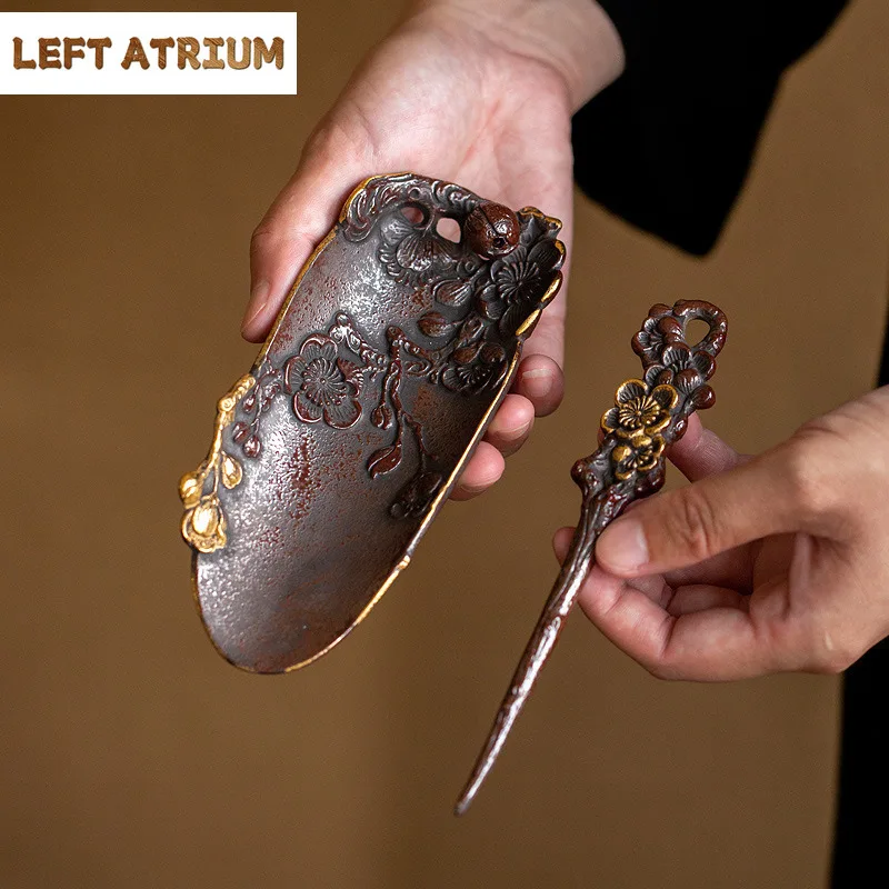 

Hand Carved Plum Blossom Tea Scoop Elegant Shovel Chahe Household Appreciation Ladle White Tea Teaware Equipment Collection Gift