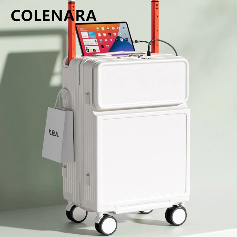 

COLENARA USB Charging Suitcase 24"26" Multifunctional Trolley Case 20"22 Inch Front Opening Boarding Case Rolling Luggage