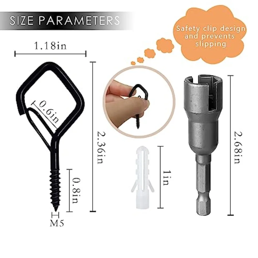 Pcs Outdoor Hooks for String Lights, Screw Hooks for Hanging Plants, Ceiling Hooks with Safety Buckle, Square Hanger for Wind C