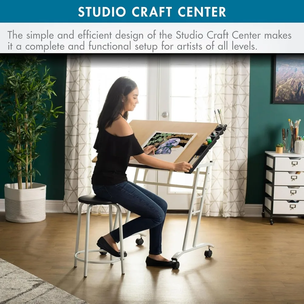 Crafting Table with White and Maple Finish, 34 Wide x 23.5 Deep x 37.5 High