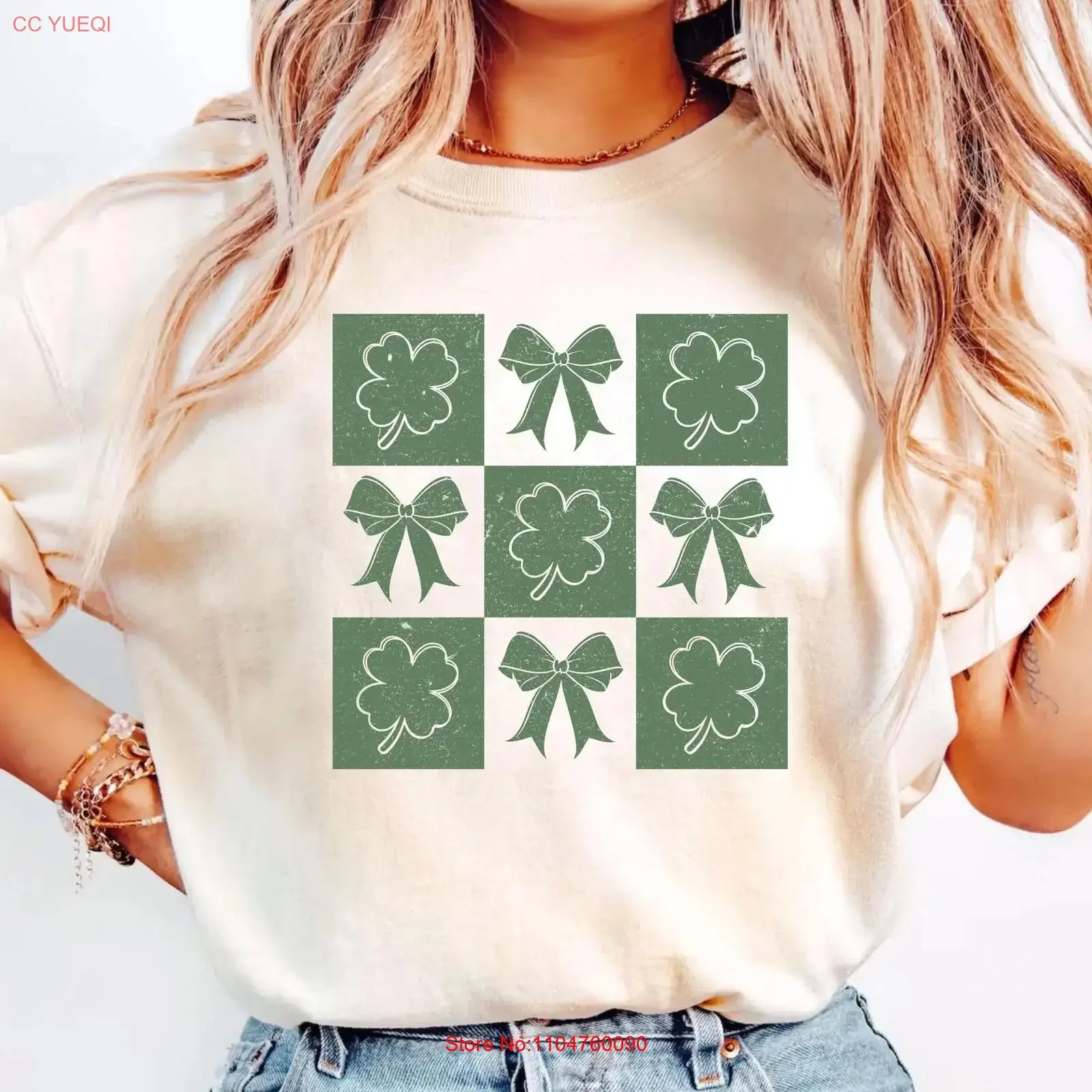 Coquette Patrick's Day Bow T Shirt Lucky Shamrock Irish Crewneck Four Leaf Clover vintage Washed Soft Comfortable Stylish homme