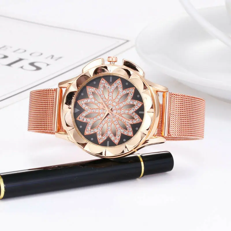 Casual Women Alloy Diamond Stainless Steel Crystal Simple Watch Gift Femme