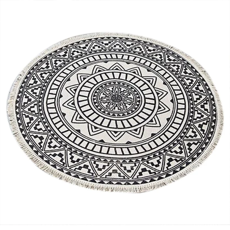 

Nordic Cotton And Linen Outdoor Rug Ethnic Style Round Carpet Door Mats Rug Footsteps Bedroom Non-Slip Mats