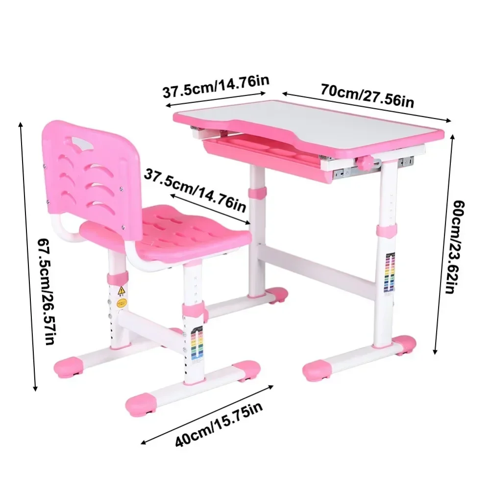 Table Set, Adjustable Pull Out Drawer Kids Study Homework Desk Chair Children Activity Art Table Set(Pink), Table Set Kids