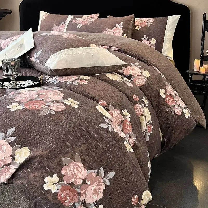 Class A raw hemp four-piece set lace lace thickened quilt cover bed sheet/fitted sheet dormitory kit