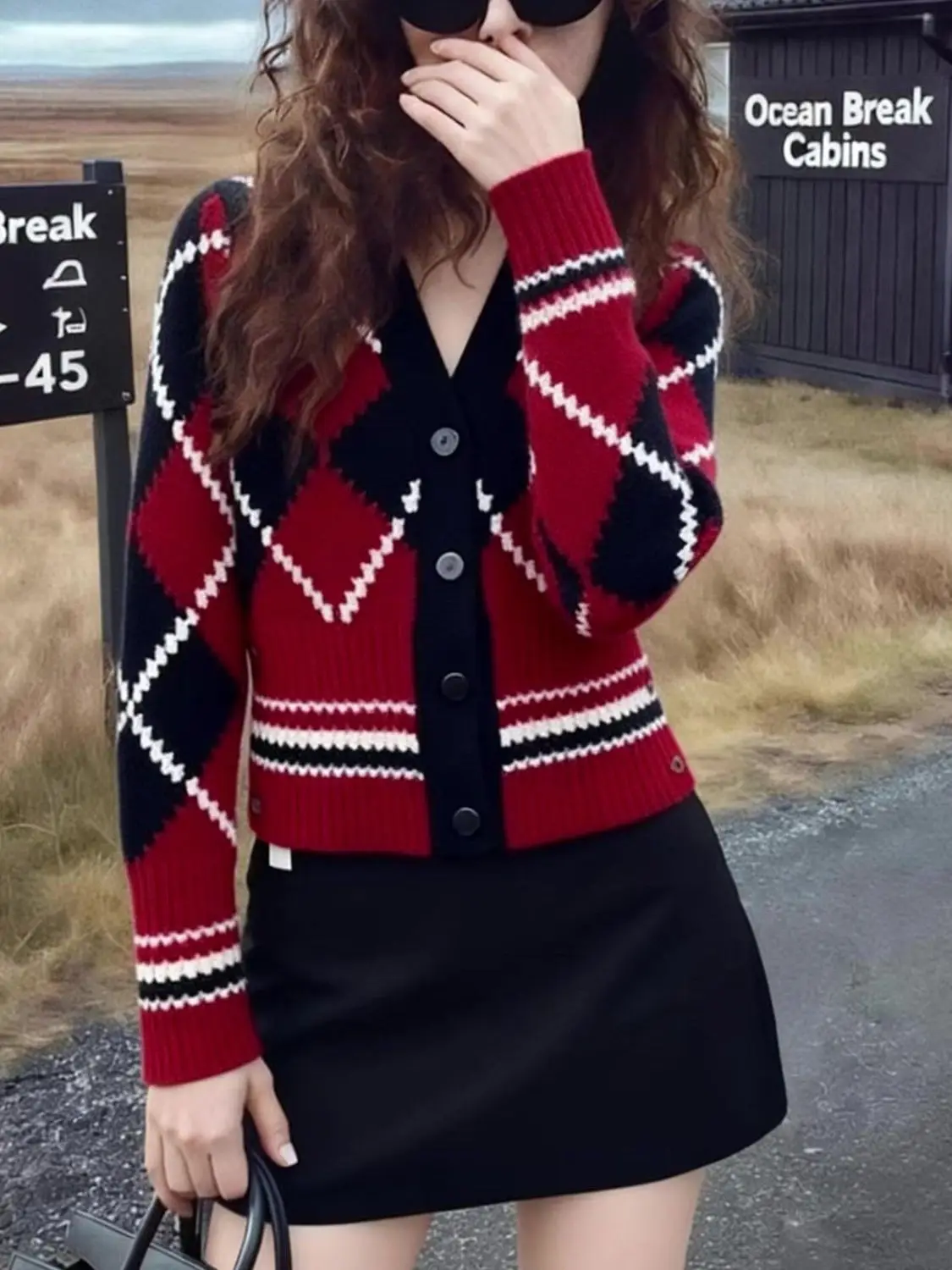 

Красный винтажный вязаный полосатый кардиган с v-образным вырезом, женский наряд, мягкий свитер контрастного цвета, куртка во французском стиле, полиэстер F577
