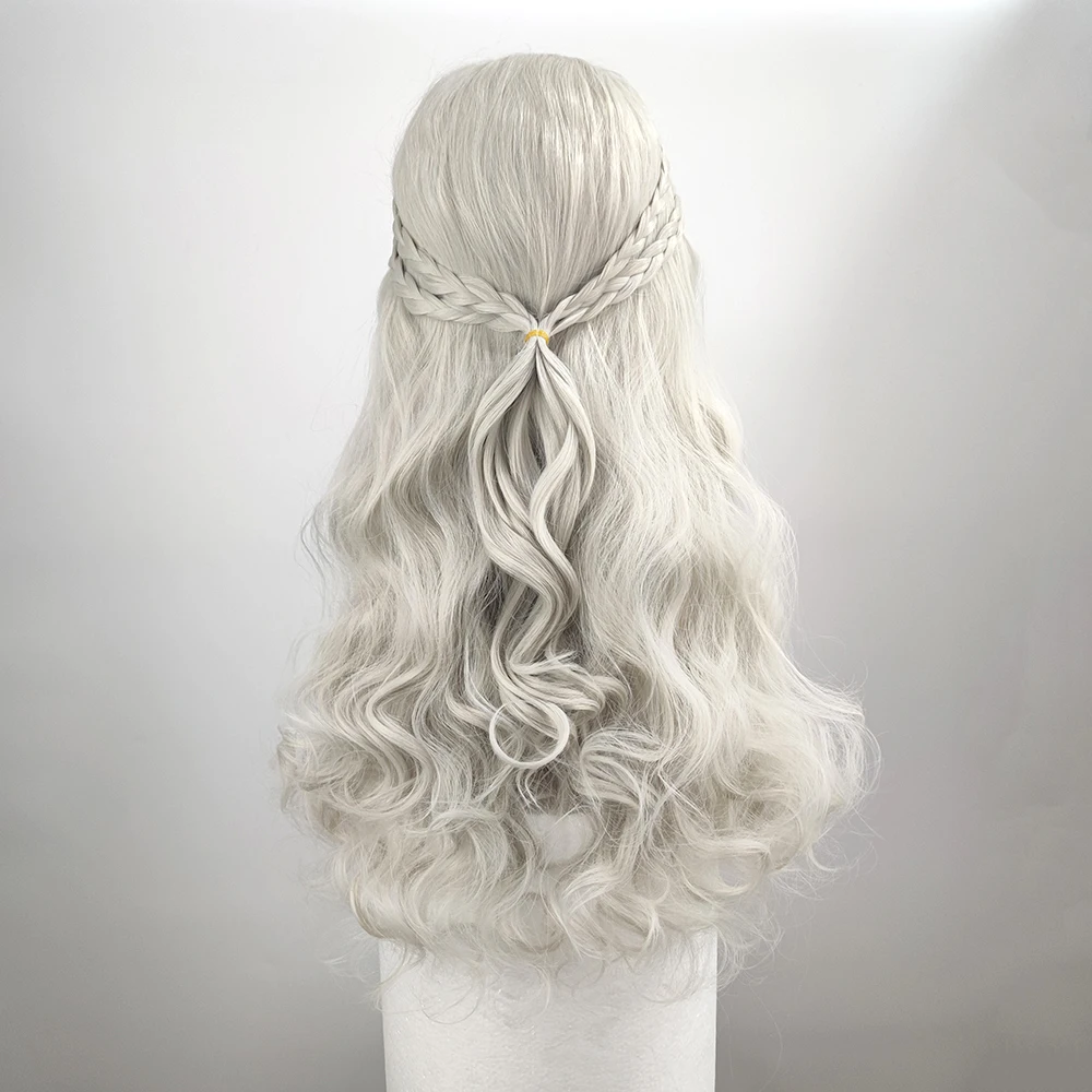3627 Xi.rocks Long Cosplay Wigs For Black Women Braid Wavy Wig Synthetic Female Grey Curly Mother Dragon Wigs For