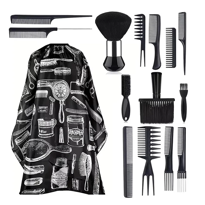 All-in-One Barber Set with 15 in 1 Hair Cutting Cape, Brush, Neck Strips, and Hair Combs