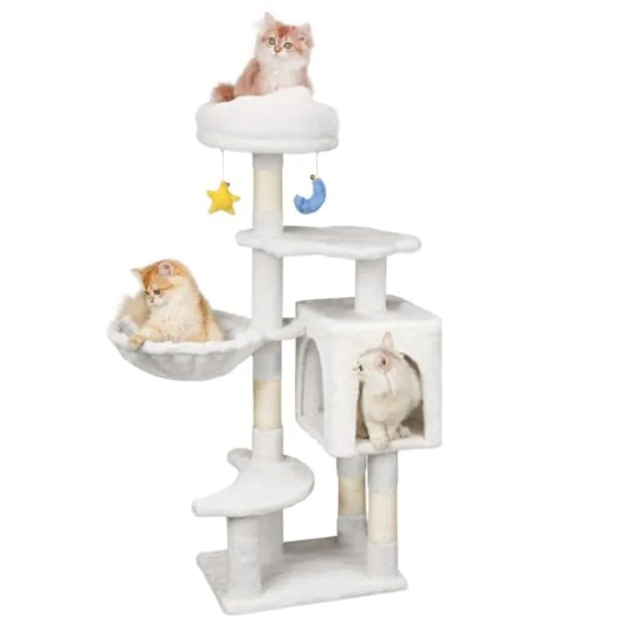 

43-Inch Cat Tree White Cute Cloud Design for Kittens Small Cats Under 6 Months 9lbs Cat Tower with Scratching Post Double Condo