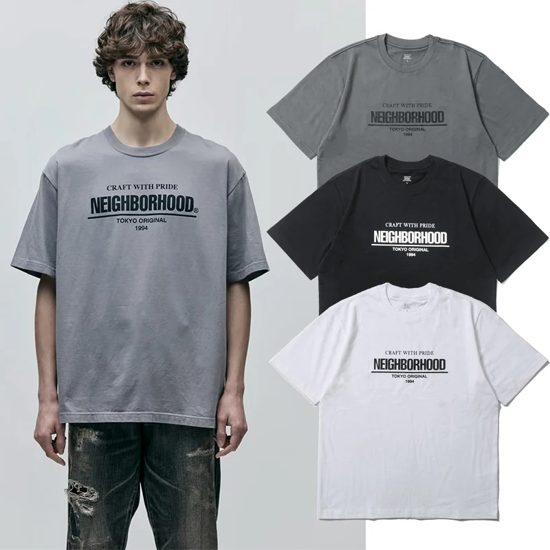Summer New Heavyweight Pure Cotton Short Sleeve T-Shirt Unisex Loose Casual Letter Print Top Men's Women's round Neck Tee