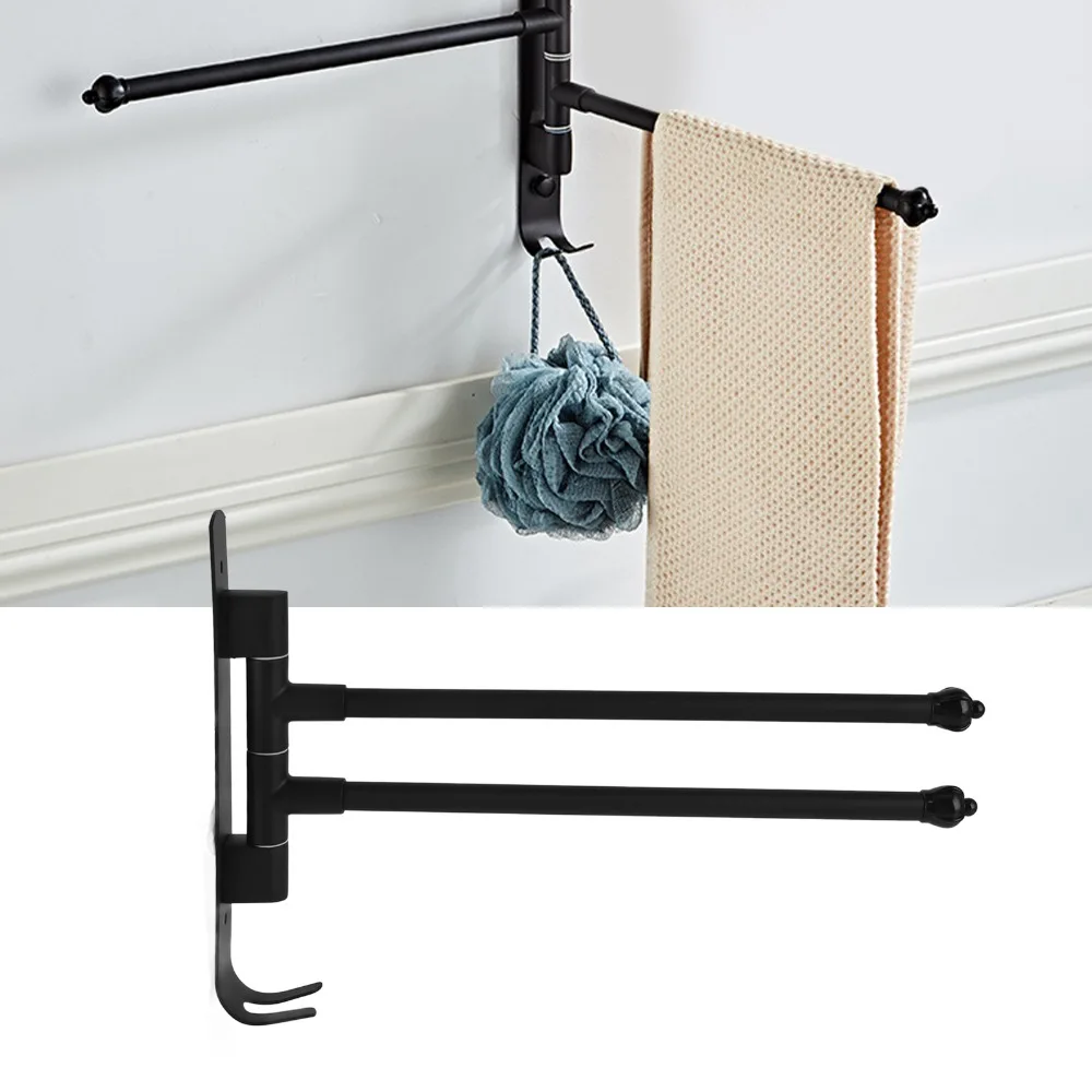 

Stainless Steel and Zinc Alloy Swivel Towel Hanger Black Two Arms Rotating Towel Bar 180 Degree Swing Wall Mounted