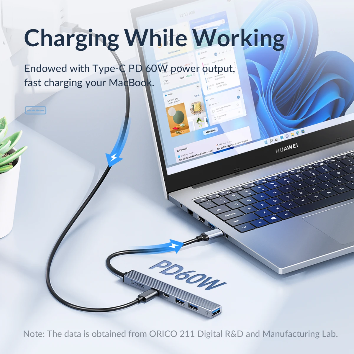 ORICO Aluminum Type C USB 3.0 HUB 4 Port Multi Splitter PD60W TF SD Reader OTG For Lenovo HUAWE Macbook PC Computer Accessories