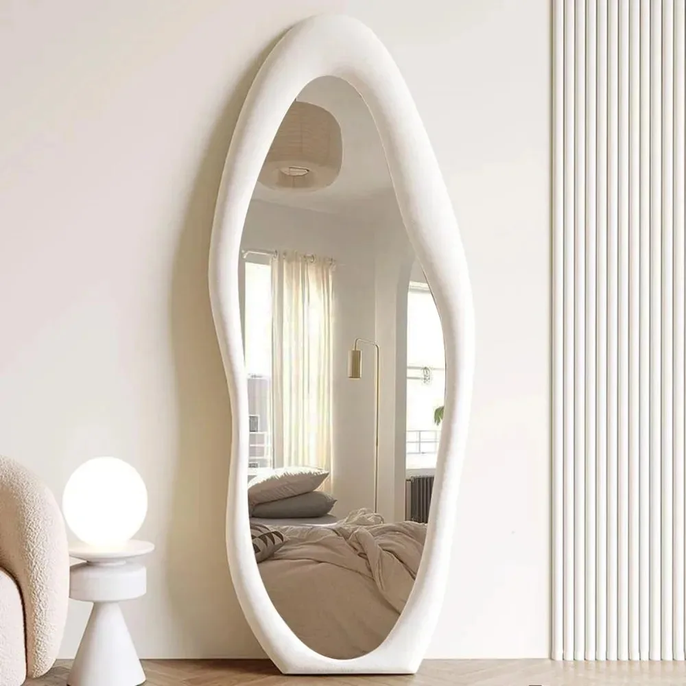 Full-length Mirror Hanging on The Wall, Floor-to-ceiling Mirror with Flannel Frame, Irregularly Hung or Leaning on The Wall