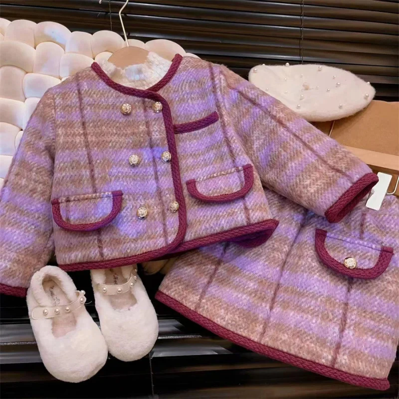 

New Children's Clothing Light Luxury Set Skirt Girl Baby Autumn Winter Coat Top Skirt Elegant Winter Two-Piece Set