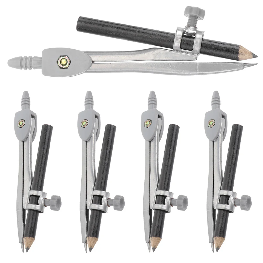 5Pcs Drawing Compass Portable Non Slip Handle Hard Tip Geometry Circle Drafting Tools Kit for School Students Math Woodworking