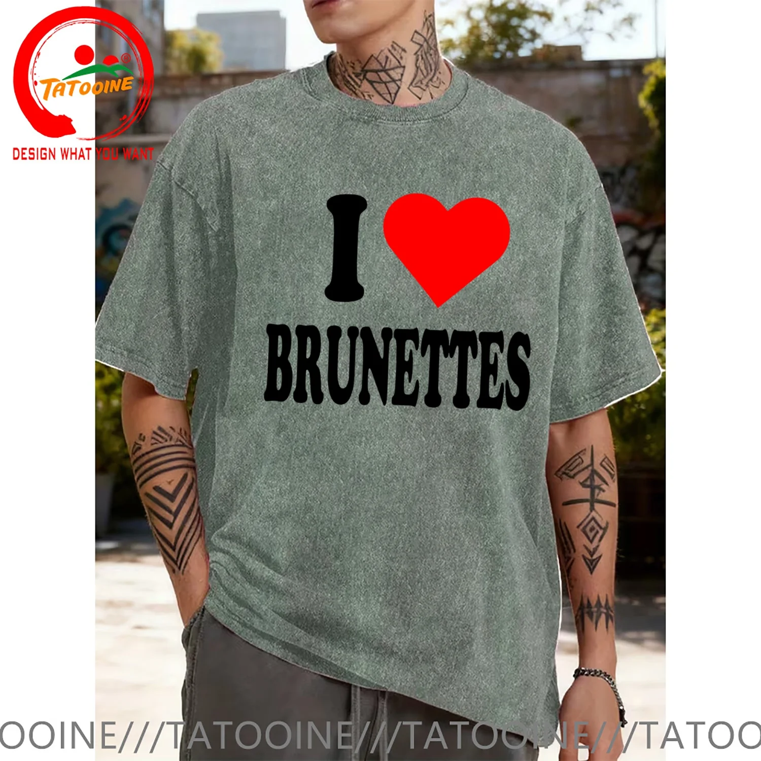 Funny Design I Heart Love Brunettes Attractive Hair Color Preference  Shirt Men Fashion Trendy Casual Clothing Stylish Tops Tee