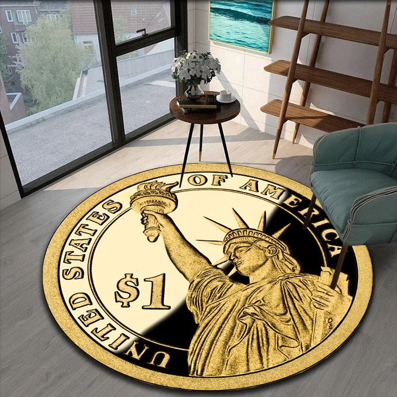 Dollar Coin Fell To The Ground Creativity Round Carpet for Living Room Rugs Non-slip Floor Mat for Bedroom Carpet  Area Rug Mats