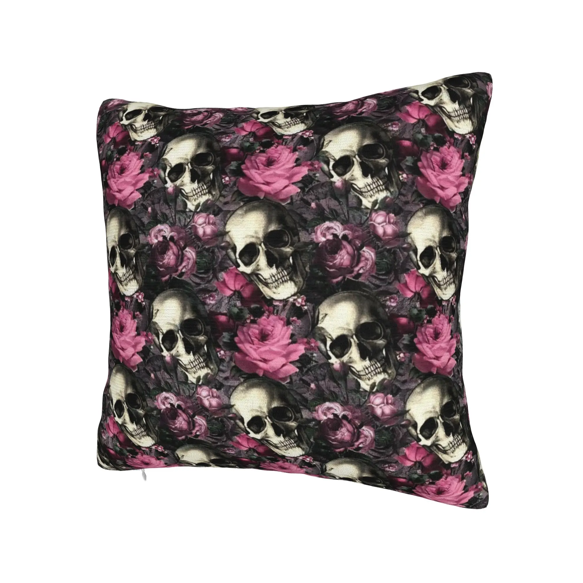 Decorative Pillow Covers Halloween Skulls And Flowers Gothic Goth Merchandise Bed  Pillow Case Cover Square Multi Size