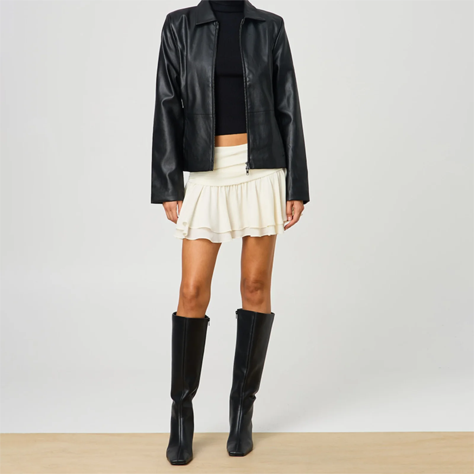 Women Mini Ruffle Skirt Solid Ruched Low Rise A-Line Layered Skirt For Beach Vacation Summer Party Daily Wear Streetwear