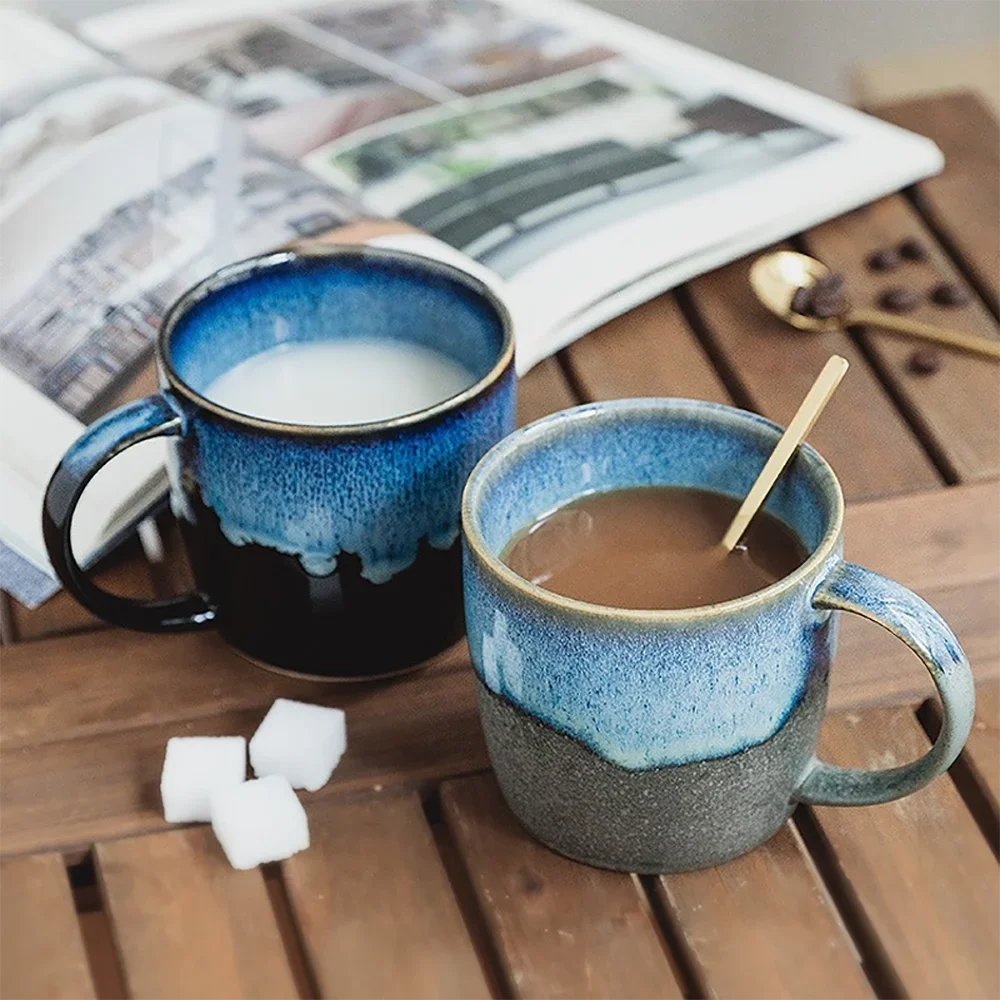 Creative Ceramic Mug 400ml Retro Kiln Color Changing Glaze Craft Coffee Cups Home Breakfast Cup Mugs Coffee Cups Retro Mug