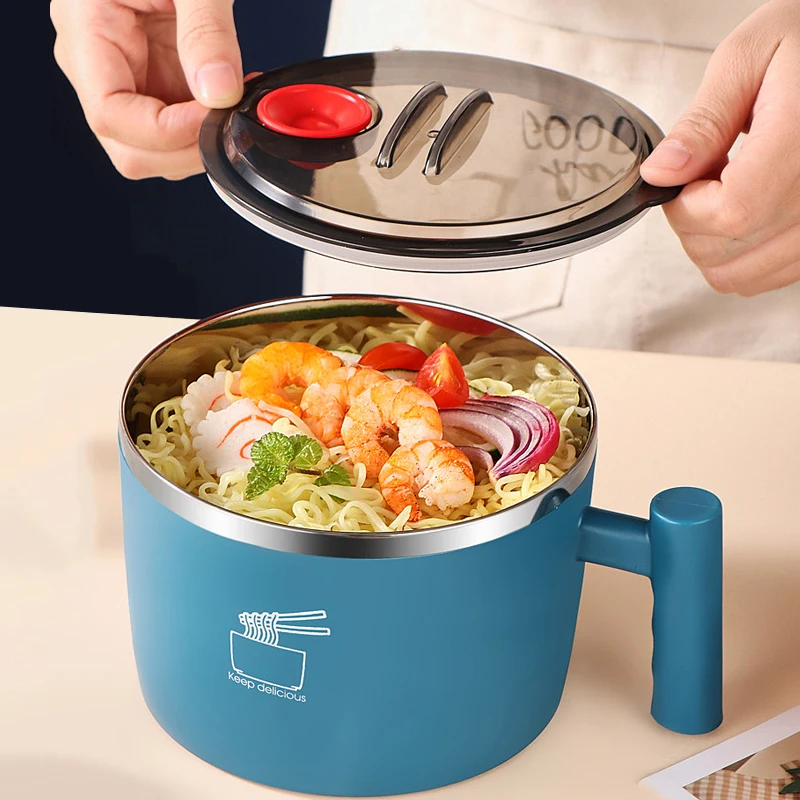 1000ml 304 stainless steel instant noodle bowl with lid student dormitory instant noodle cup sealed portable draining bowl