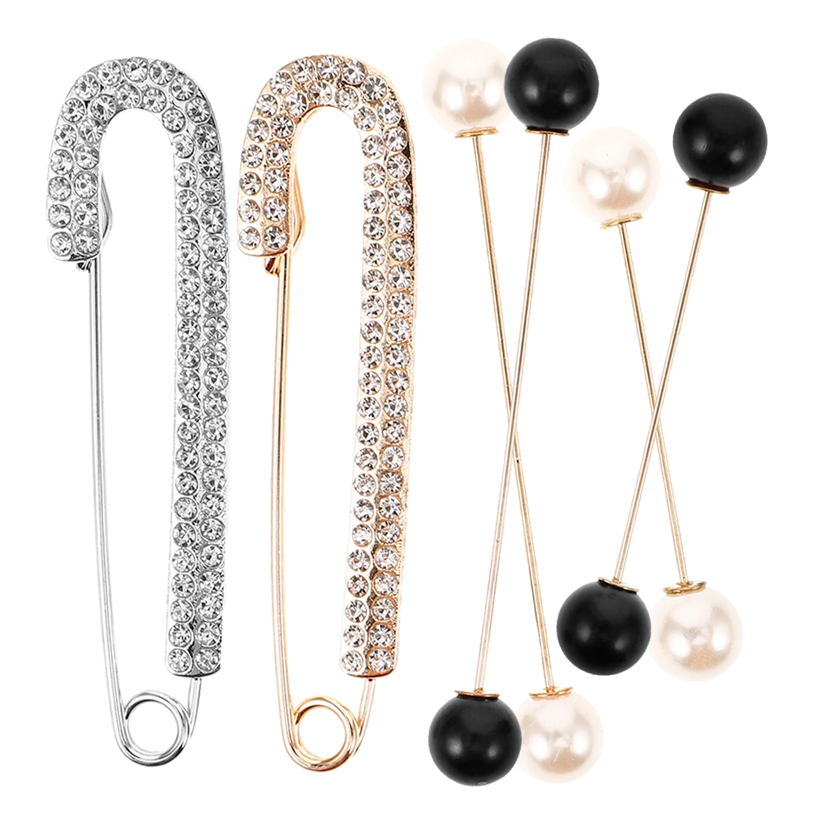 

6Pcs Women Brooch Set Waist Cinching Anti Exposure Elegance Pearl Straight Pins Rhinestone Dress Clips Shirt Clips